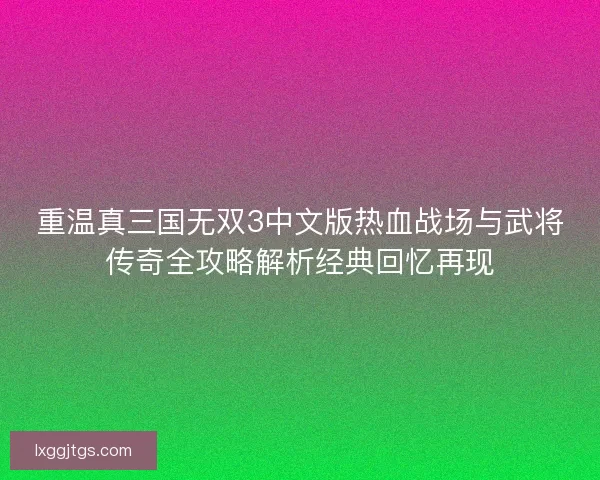 重温真三国无双3中文版热血战场与武将传奇全攻略解析经典回忆再现